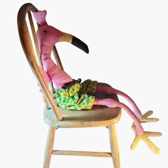 Pink Flamingo Plush Doll Green Blue Polka Dot Shorts Tall floppy Tropical 31 in - Picture 2 of 8